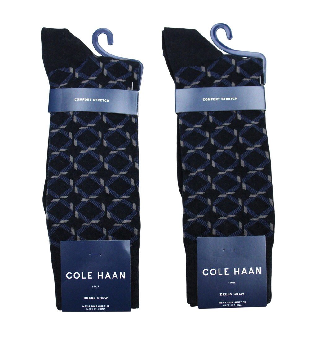 Cole Haan 2 Pair Socks Mens 7-12 Navy Dress Crew Comfort Stretch Mid Calf